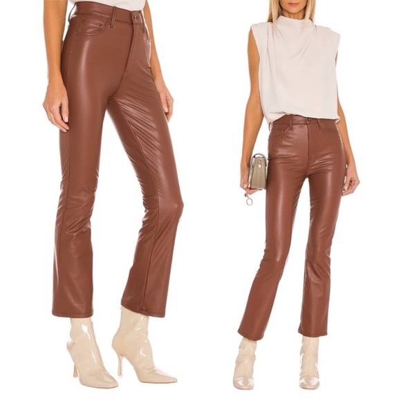 MOTHER Pants - Mother The Mid Rise Dazzler Ankle Brown Faux Leather Size 31 EUC